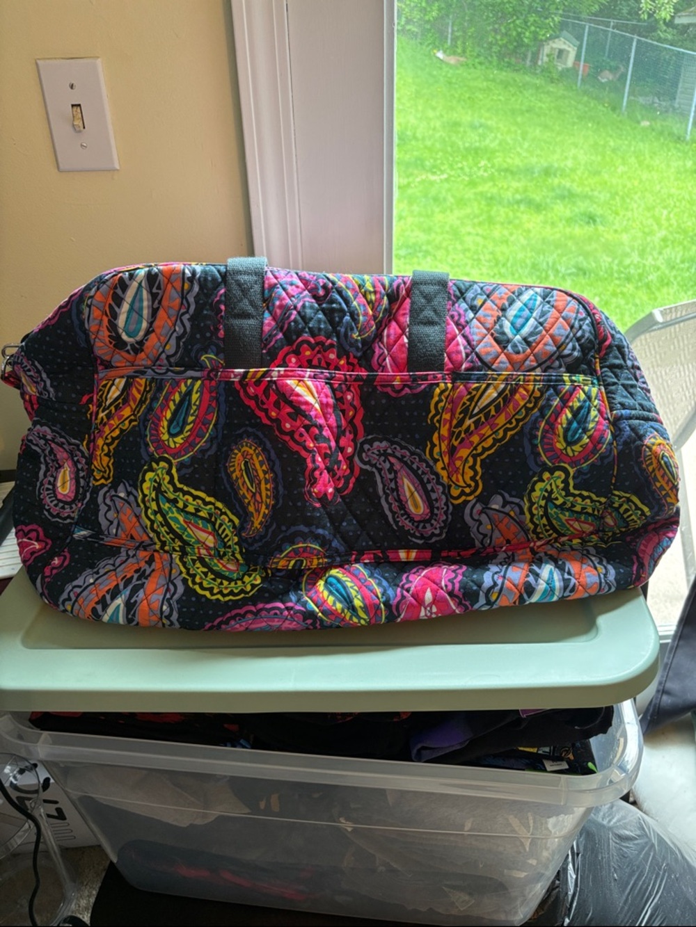 Vera Bradley Black Quilted Duffel with Multicolor Paisley